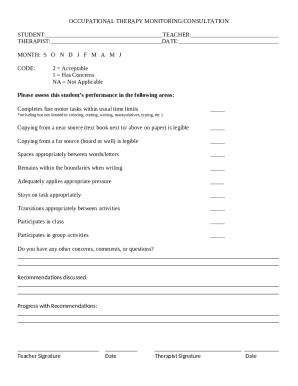 Occupational Therapy Monitoring Form