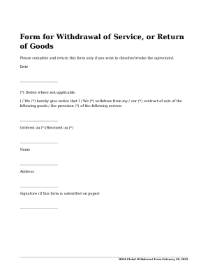 Service Withdrawal or Goods Return Form