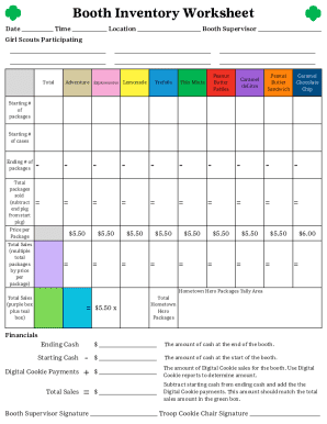Girl Scouts Booth Inventory Worksheet