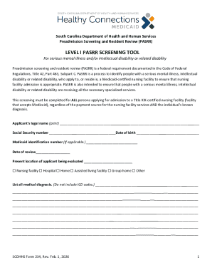 South Carolina PASRR Level I Screening Tool