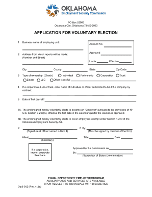 Oklahoma Voluntary Election Application
