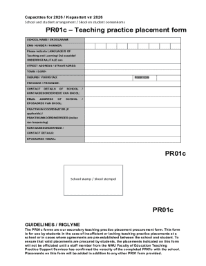 PR01c Teaching Practice Placement Form