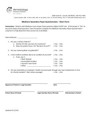 Medicare Secondary Payer Questionnaire Short Form