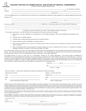 Ten-Day Notice of Substantial Violation of Rental Agreement