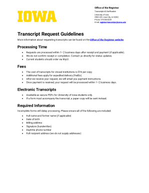 University of Iowa Transcript Request Form