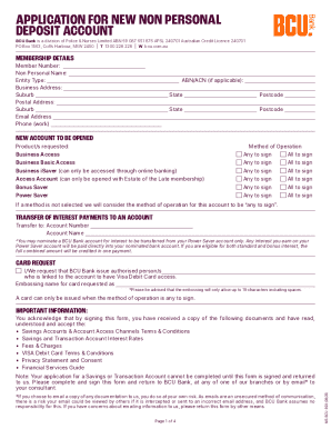 BCU Bank New Non Personal Deposit Account Application