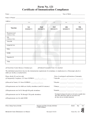 Mississippi Immunization Compliance Certificate