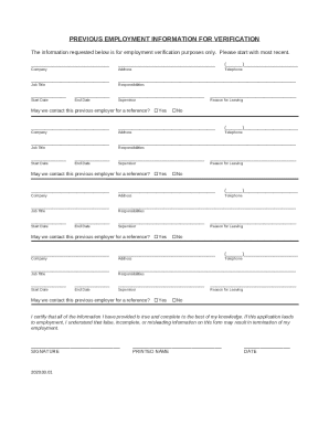 Previous Employment Verification Form