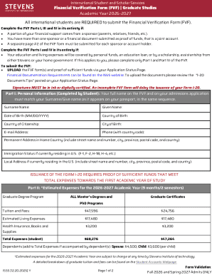Financial Verification Form for International Students