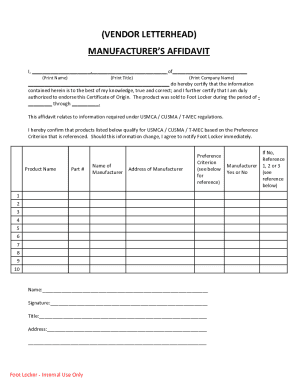 Manufacturer's Affidavit for USMCA Certification