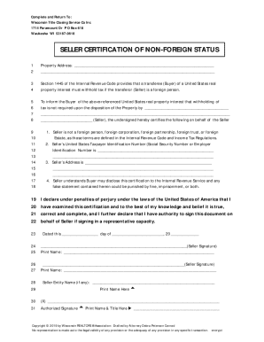 Seller Certification of Non-Foreign Status