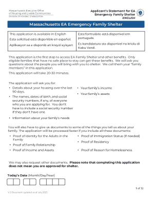 Massachusetts Emergency Family Shelter Application