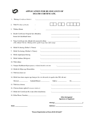 Application for Re-Issuance of Death Certificate