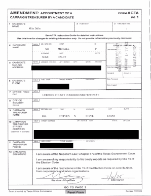 Texas Campaign Treasurer Appointment Form
