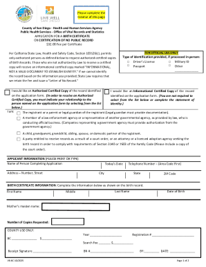 California Birth Certificate Application