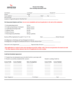 Houston City College Prior Learning Assessment Form