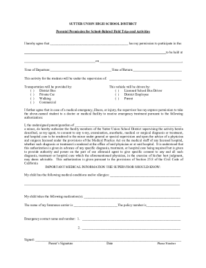 Sutter Union High School District Field Trip Permission Form