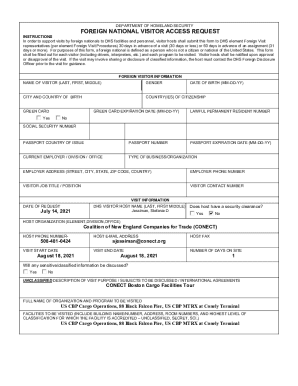 Foreign National Visitor Access Request Form