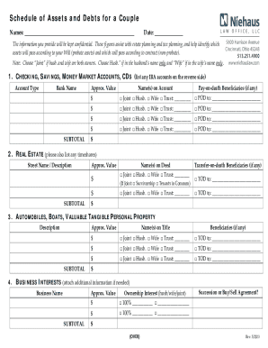 Schedule of Assets and Debts for a Couple