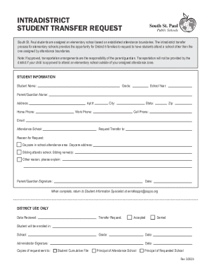 Intradistrict Student Transfer Request