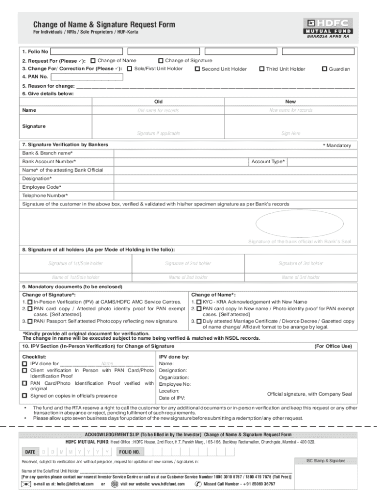 Change of Name & Signature Request Form - Blank Fillable Template ...