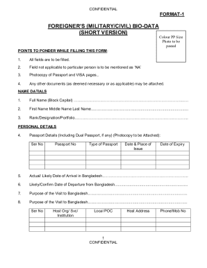 Foreigner's Bio-Data Form