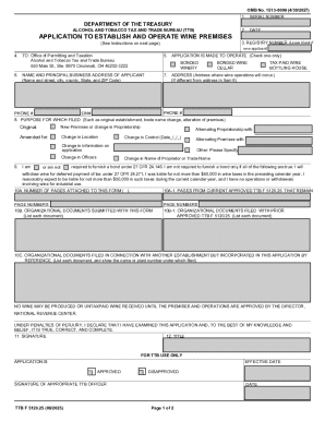 Application to Establish and Operate Wine Premises