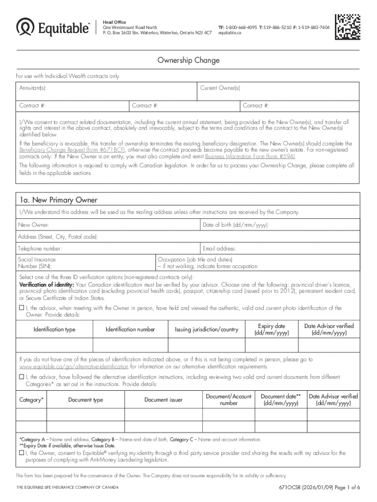 Equitable Forms.pdf Equitable Life Insurance Ownership Change Form - Blank Fillable ...