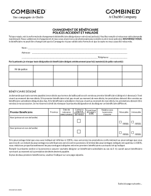Beneficiary Change Form for Accident and Sickness Policies