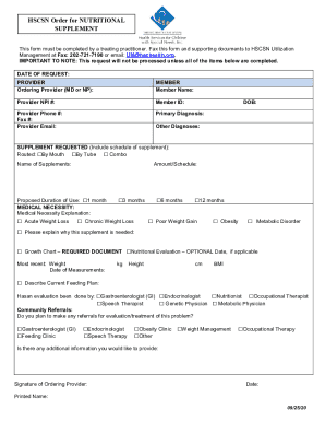 HSCSN Order for Nutritional Supplement