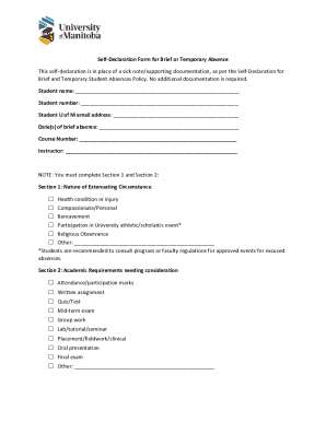 Self-Declaration Form for Brief or Temporary Absence