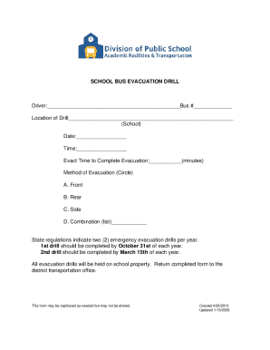School Bus Evacuation Drill Form
