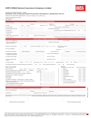 Request for Cashless Hospitalisation Form