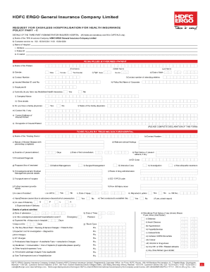 HDFC ERGO Cashless Hospitalization Request Form
