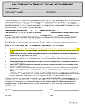 Direct Withdrawal ACH Debit Authorization Agreement