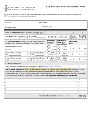 SGS Financial Need Assessment Form