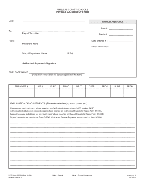 Pinellas County Schools Payroll Adjustment Form