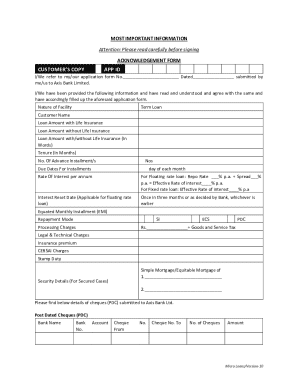 Axis Bank Loan Acknowledgement Form