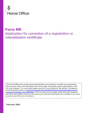 UK Form RR Application for Correction of Registration or Naturalisation Certificate