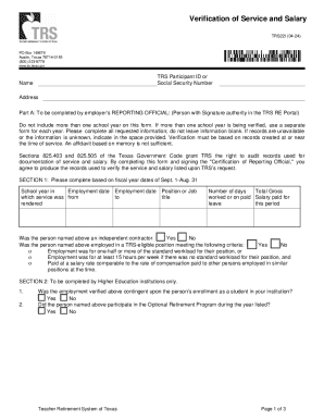 Verification of Service and Salary Form TRS22I