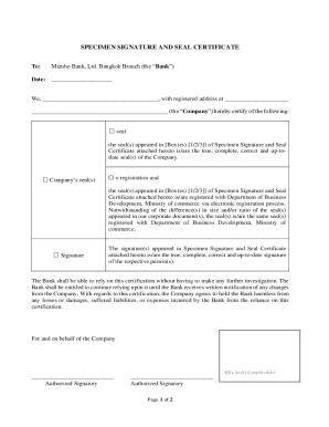 Specimen Signature and Seal Certificate