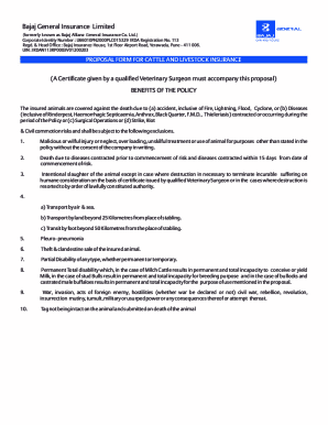 Proposal Form for Cattle and Livestock Insurance