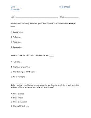 Heat Stress Prevention Quiz