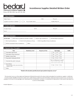 Incontinence Supplies Prescription Form