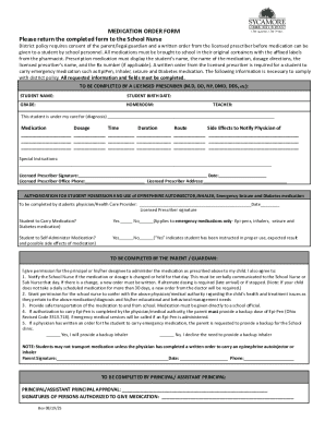 School Medication Order Form