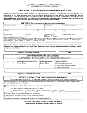 California Oral Health Assessment Waiver Request Form