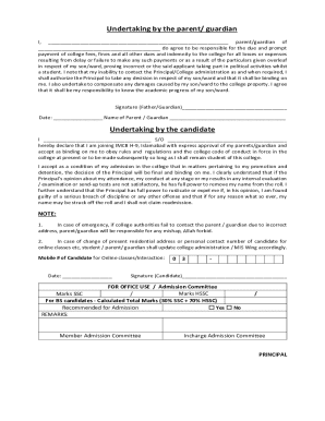 Parent Guardian Undertaking Form