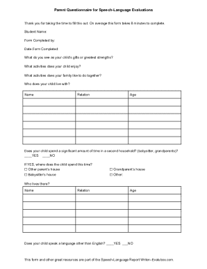 Parent Questionnaire for Speech-Language Evaluations