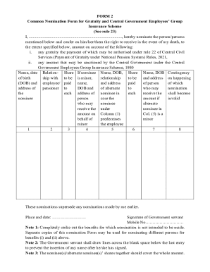 Common Nomination Form for Gratuity and Group Insurance