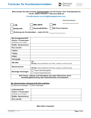 Customer Master Data Form